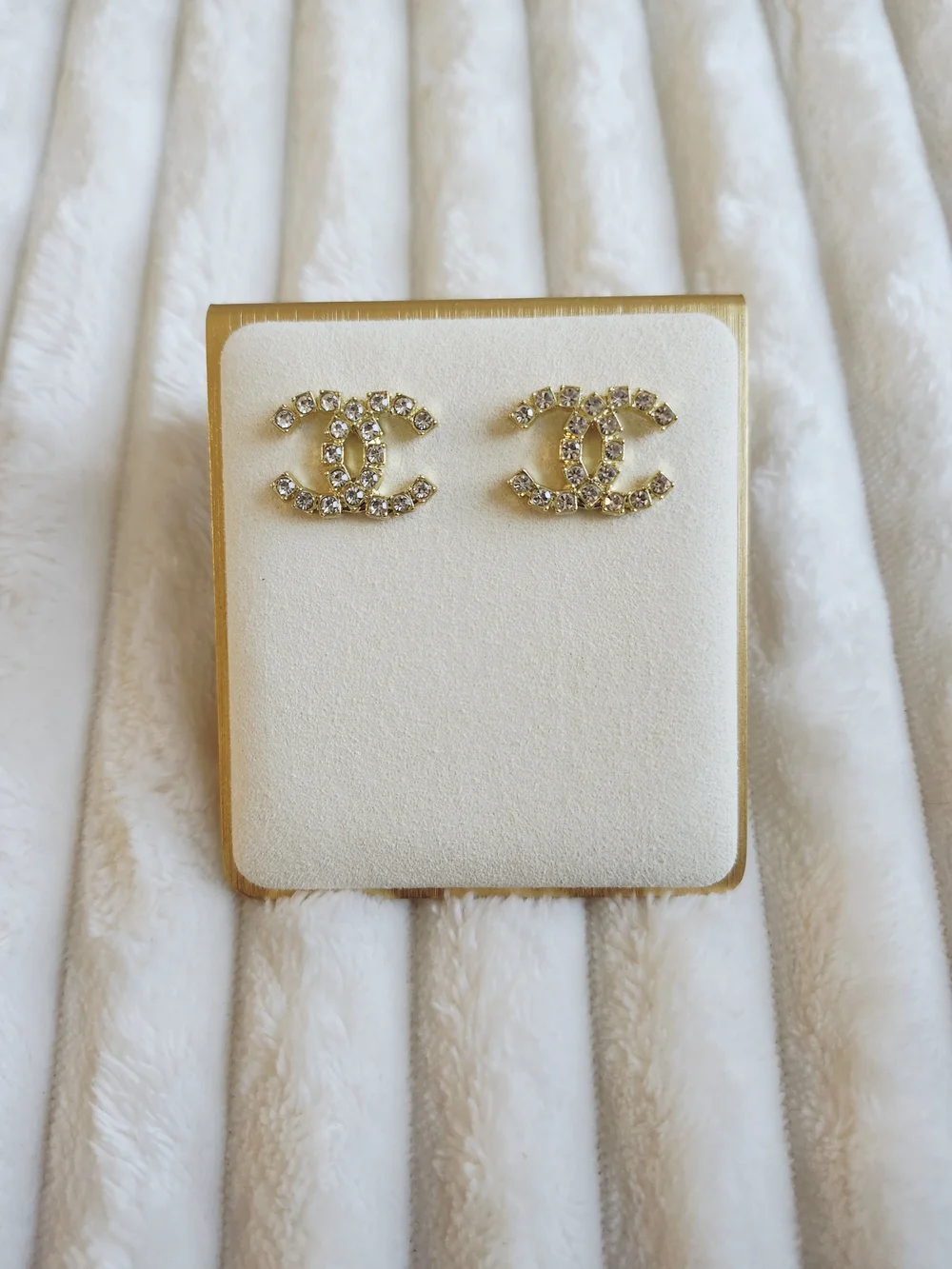CHANEL Gold CC Logo Crystal Stud Earrings